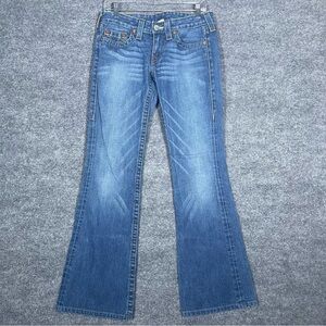 True Religion Women’s 28 Bobby Low Rise Bootcut Blue Jeans Distressed Western